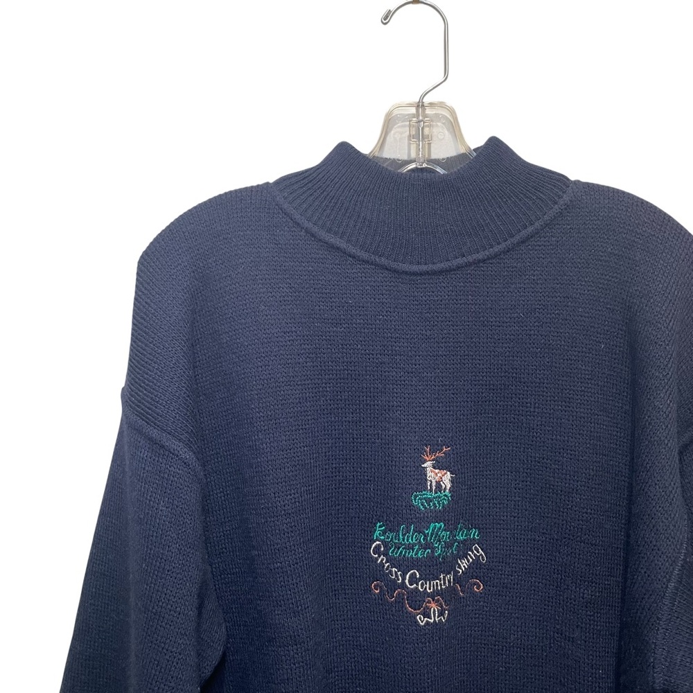 OshKosh B’Gosh Mock Neck Sweater Navy Embroidered Graphic Women Size Large - Picture 3 of 7